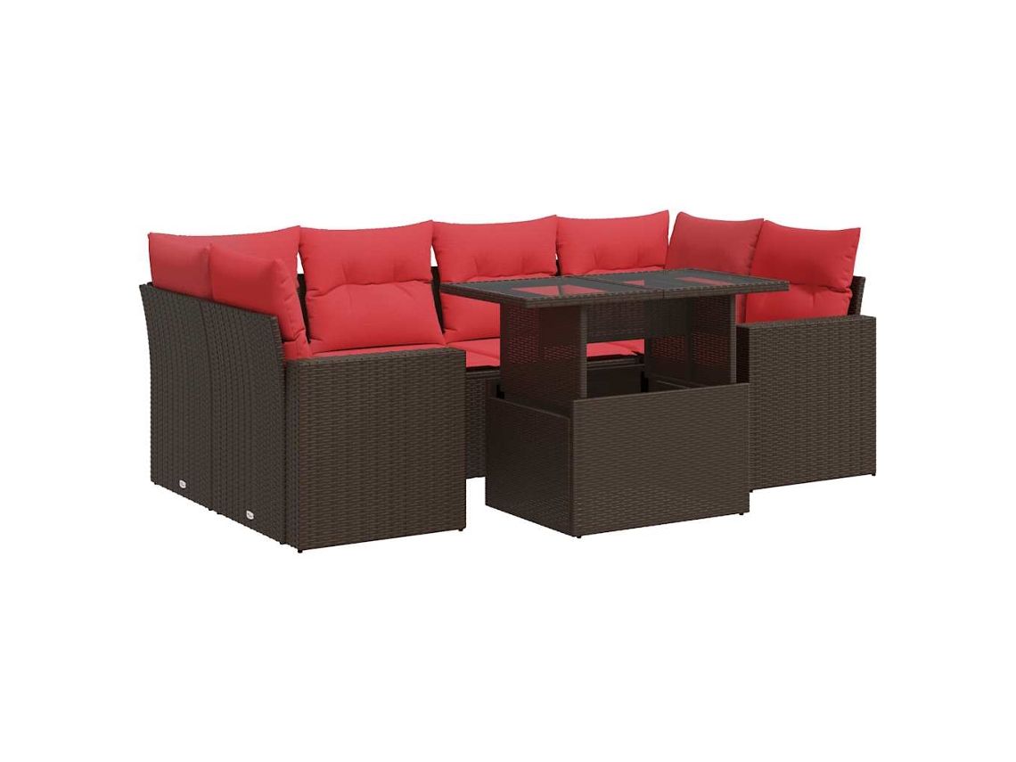 Conjunto de 7 Sofás Jardim com Almofadões Vime Pe/acácia Castanho MAISON EXCLUSIVE (7 pcs)