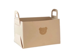 Cesta de armazenamento plegável de feltro com manilhas padrão urso para lar e mesa bege S/MARCA