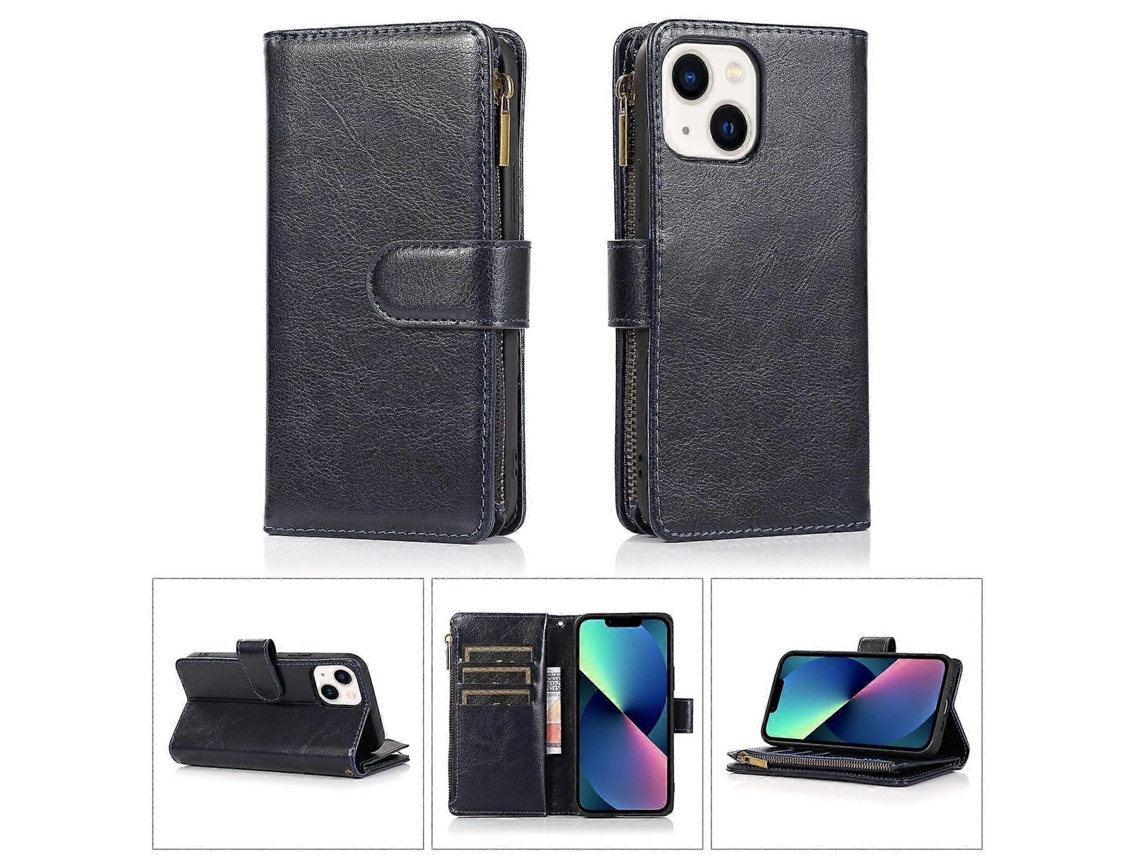 Capa De Couro Multifuncional Com 9 Compartimentos Para Cartões Para Iphone 14 Plus