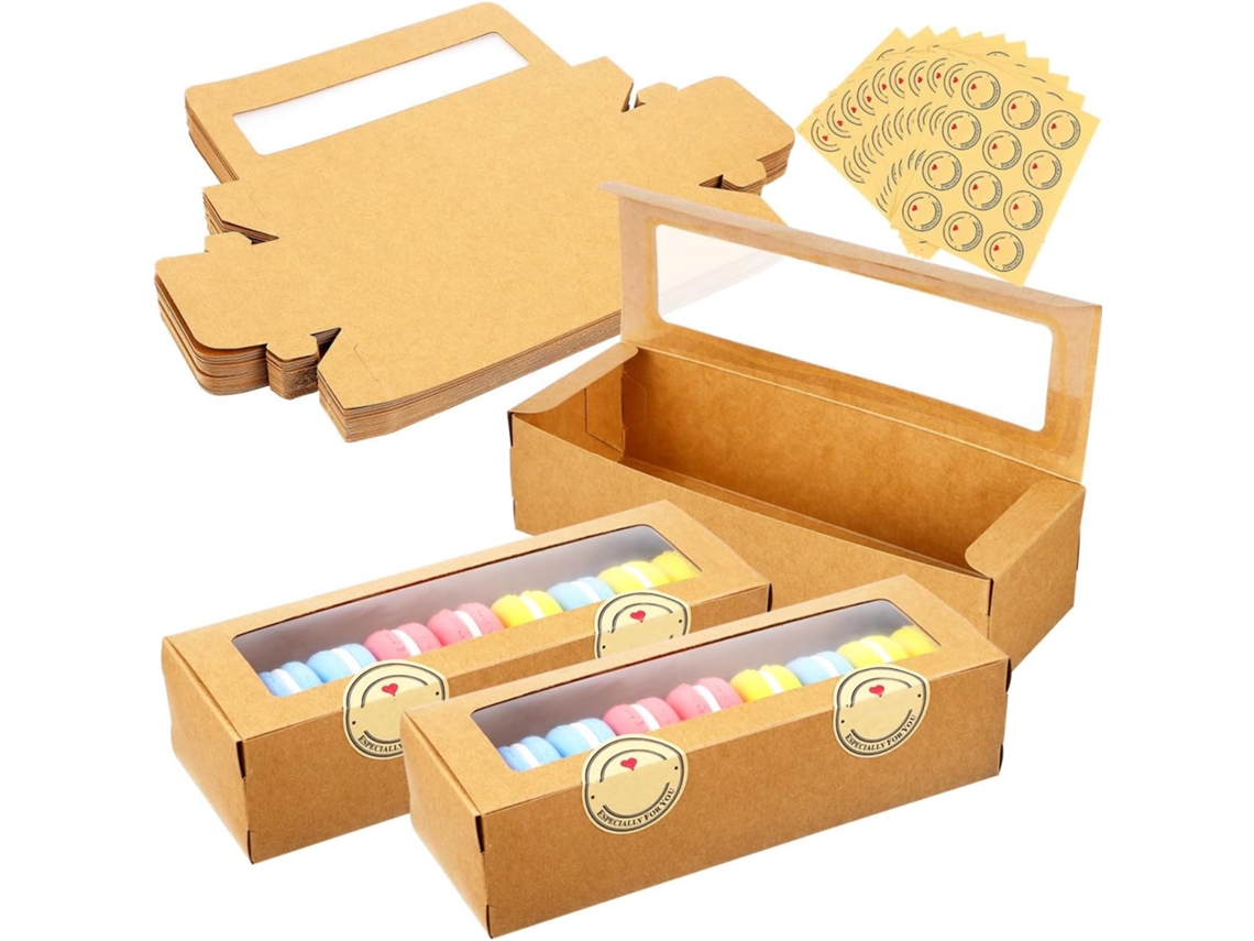 Adesivos Transparentes De Papel Kraft Baluue Para Macarons, 50 Caixas Inclusas, Fáceis De Transportar Para Confeitarias