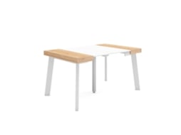 Mesa Consola Extensível, 140x90x73cm, Para 6 Pessoas, Pés De Madeira, Carvalho E Branco