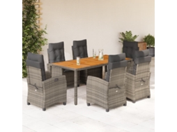Vidaxl 7 Pcs Conjunto de Jantar P/ Jardim C/ Almofadões Vime Pe Cinza