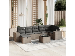 Vidaxl 8 Pcs Conjunto Sofás De Jardim C/ Almofadões Vime Pe Cinzento