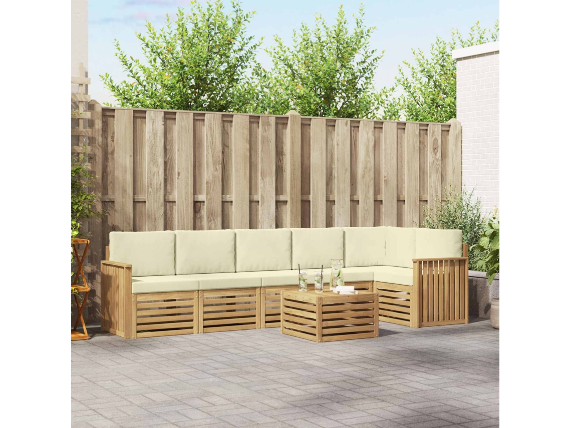 Vidaxl Conjunto De Sofás Para Exterior 7 Pcs Branco E Creme