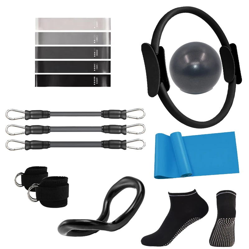 (pacote Com 15 Unidades, Preto) Mochila Com Círculo De Pilates E Faixa De Resistência Para Ioga, Meias Antiderrapantes