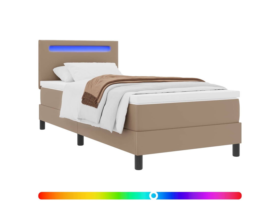 SYFAX™ Cama Box com Colchão Cappuccino 90 X 190 Cm Couro Sintético