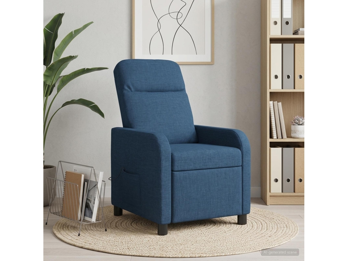 Vidaxl Recliner De Massagem Azul Tecido
