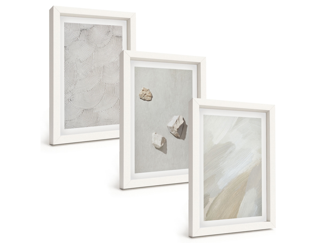 Um Conjunto De Imagens Decorativas Em Uma Moldura Pedras De Areia, Pintura Moderna Moldura Branca Pinturas De Quarto Espelharte (3 Peças 20x30 Cm)