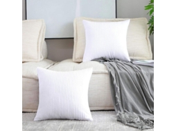 Rebe-funda De Almohada Decorativa De Terciopelo Rayado Suave, Branco Puro, 45x45cm, 2 Peças