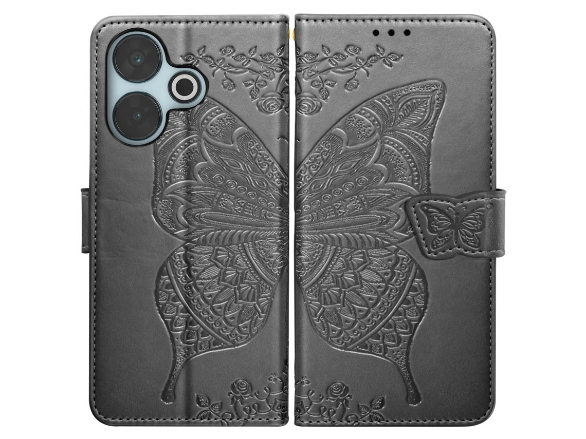 Capa Fólio Aba Palmas Vídeo Para Xiaomi Redmi 13 Pele Preto