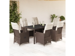 Vidaxl 7 Pcs Conjunto Jantar P/ Jardim C/ Almofadões Vime Pe Castanho