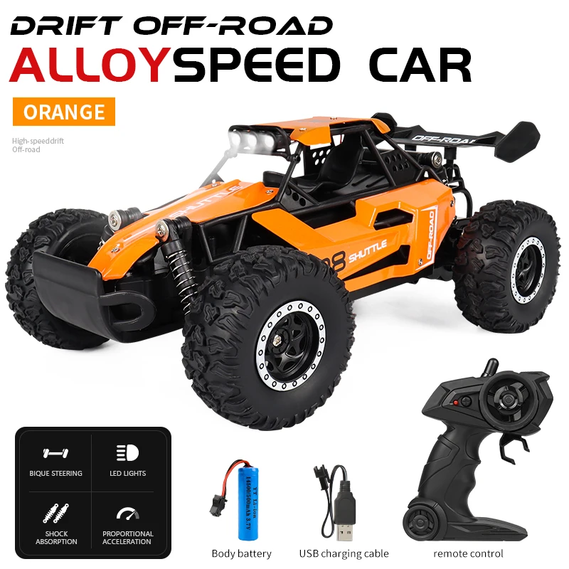 Carro de Controle Remoto 2.4g com Luzes Led, Veículo de Controle Remoto 2wd para Terrenos Acidentados. MDUG (laranja)