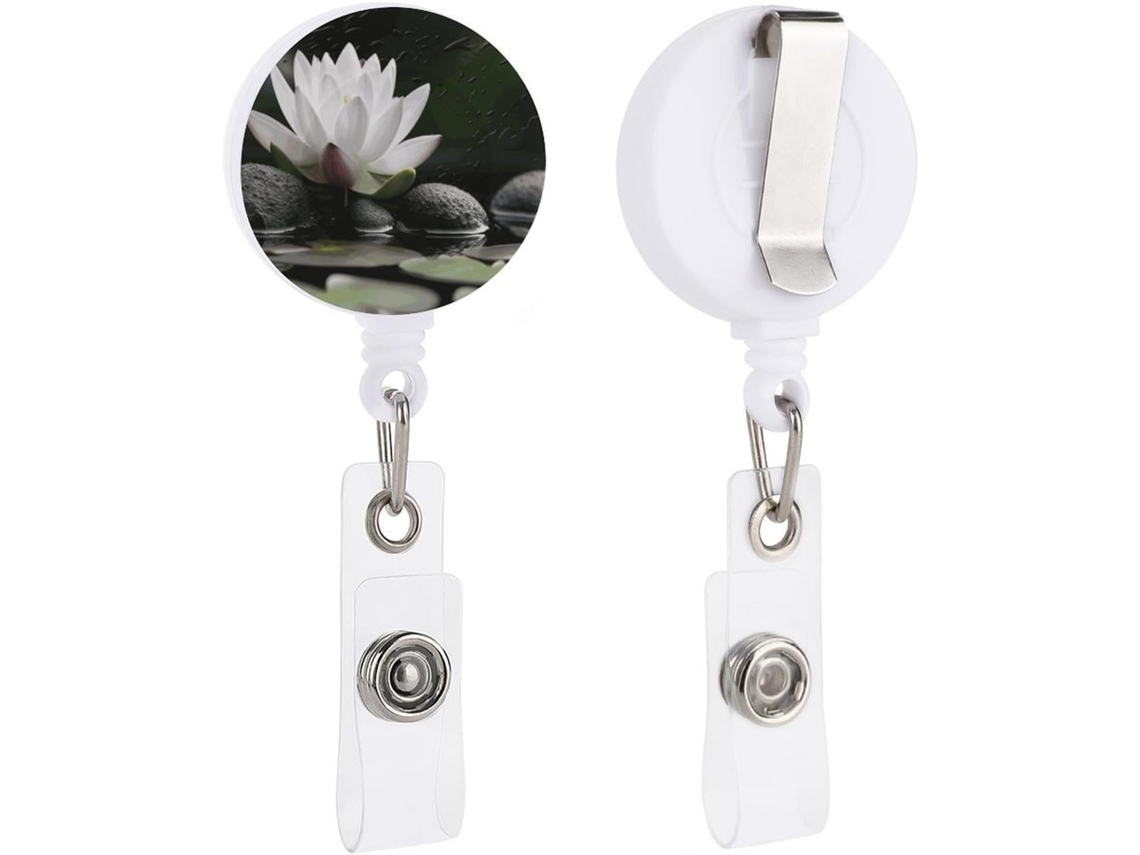 Porta Crachá Retrátil Com Clipe, Pedras Zen E Flor De Lótus Resistente, Redondo E Leve, Feito De Plástico, Ideal Para