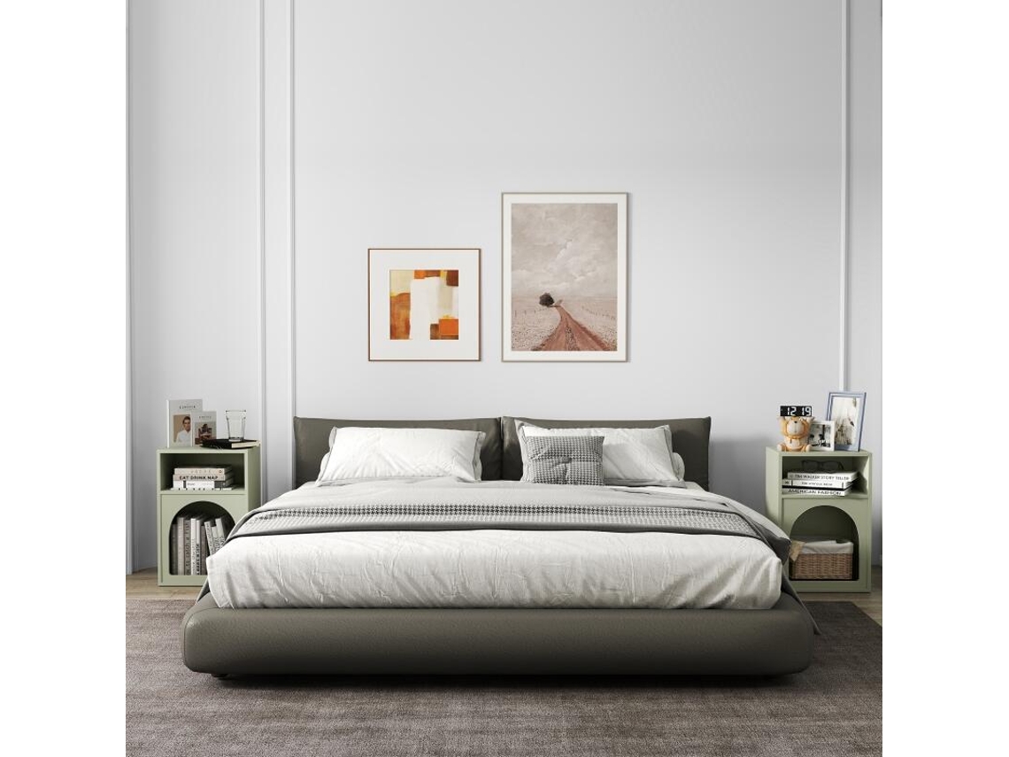 Conjunto De 2 Mesas De Cabeceira Com Compartimentos Abertos, Design Arqueado, 40 X 30 X 60 Cm, Verde Claro