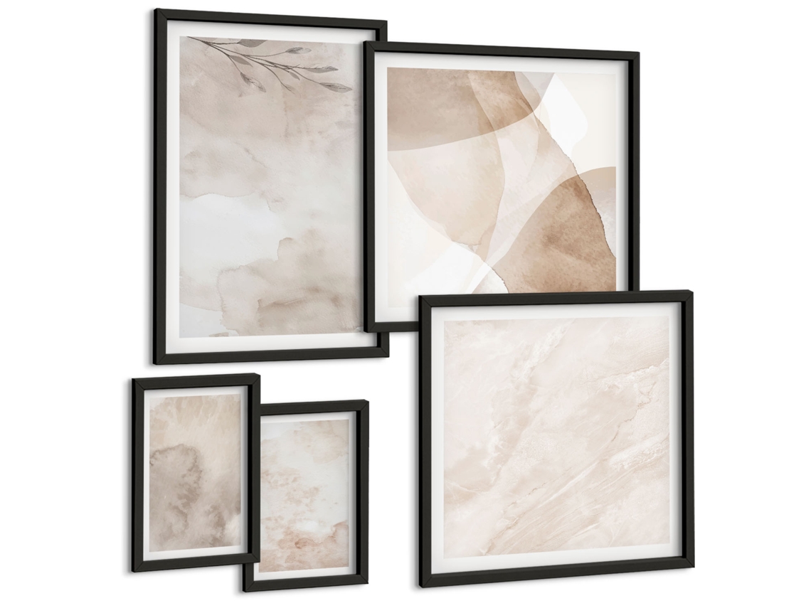Quadros Decorativos Para Parede Gráficos Elegantes De Plantas Moldura Preta Pinturas De Quarto Espelharte (conjunto De 5 Imagens)