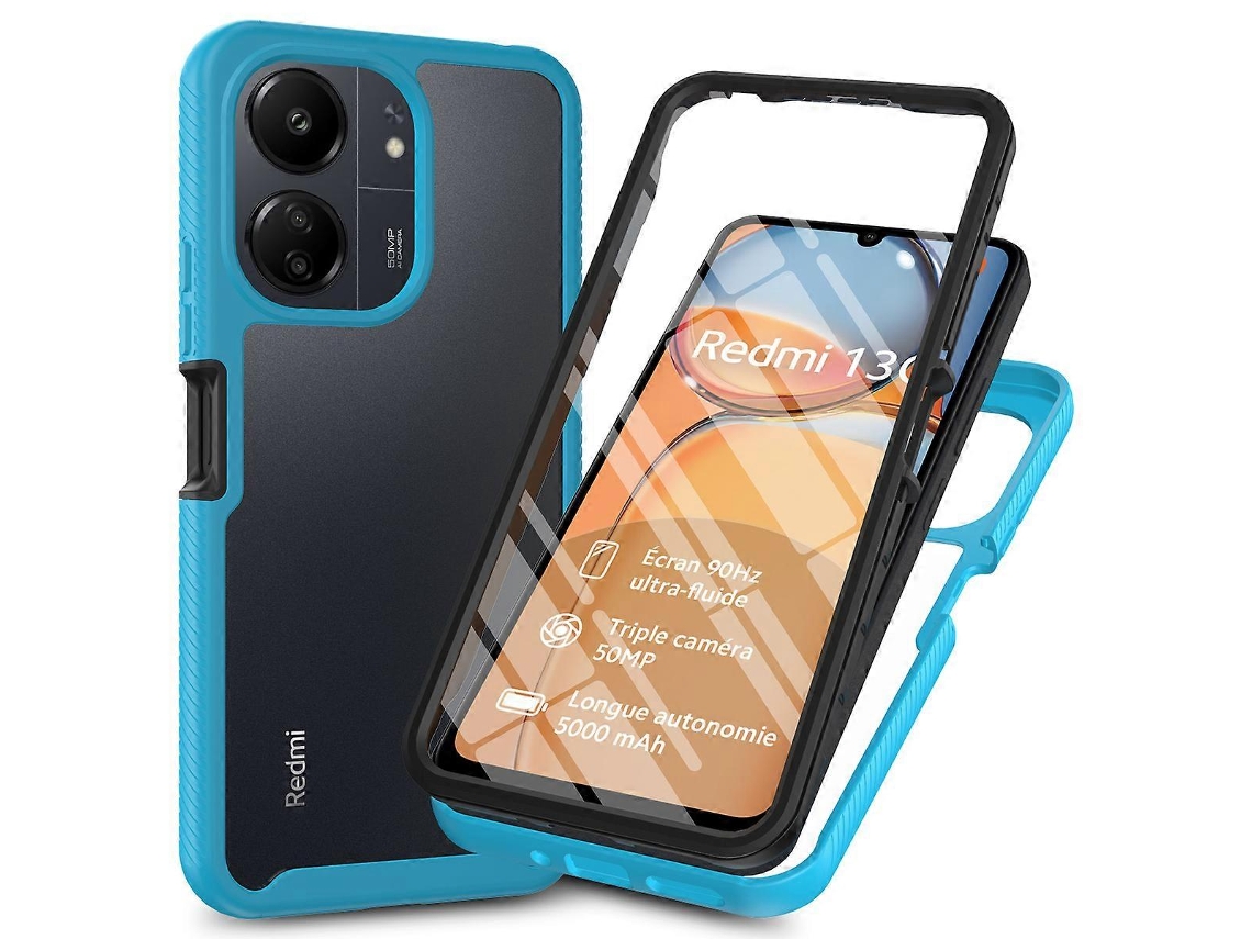 Compre Capa Transparente De Pctpu Para Xiaomi Redmi 13c 4g / 13c 5g / Poco C65 4g Com Película De Pet Azul Bebê