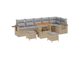 Conjunto 11 Conjunto De Sofá De Jardim Vidaxl Bege Vime Pe (289 X 164 X 85 Cm)