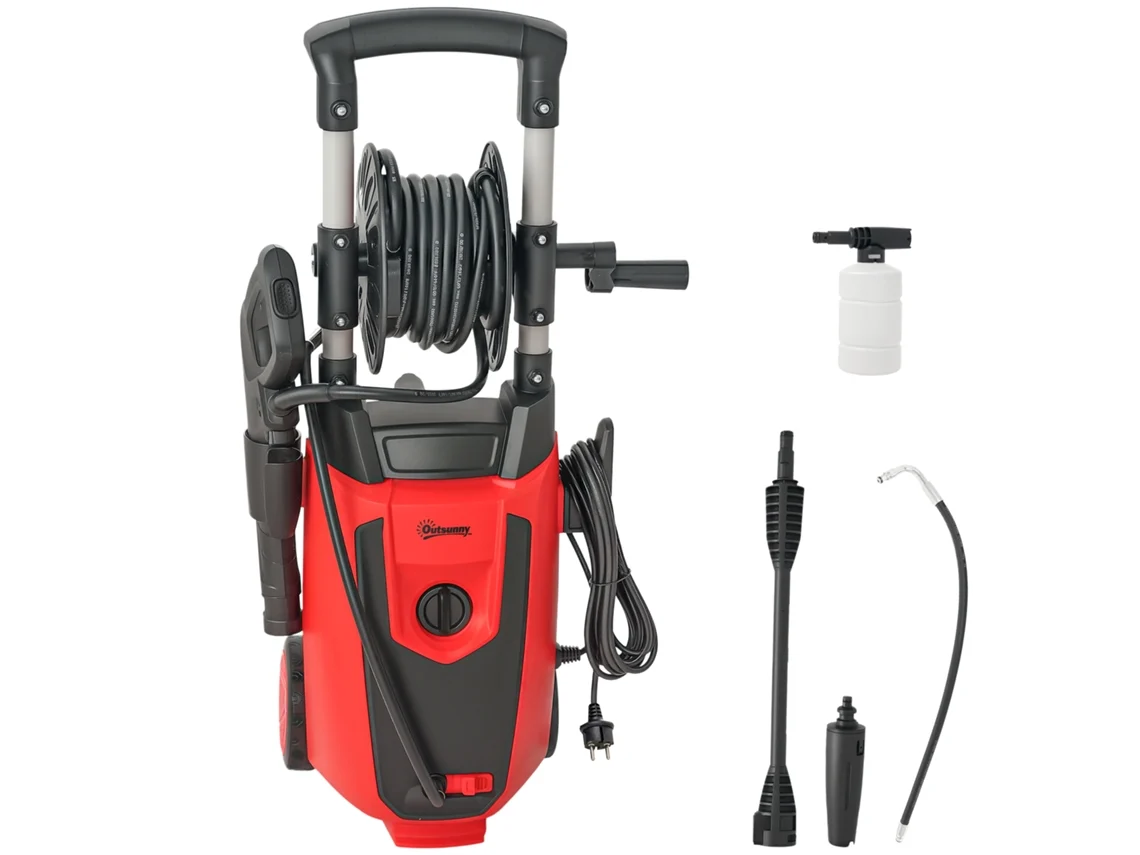 Lavadora de Alta Pressão 1800w com Acessórios,ângulo Ajustável e Parada Automática 30x27.5x76cm Vermelho e Preto BTFORUS