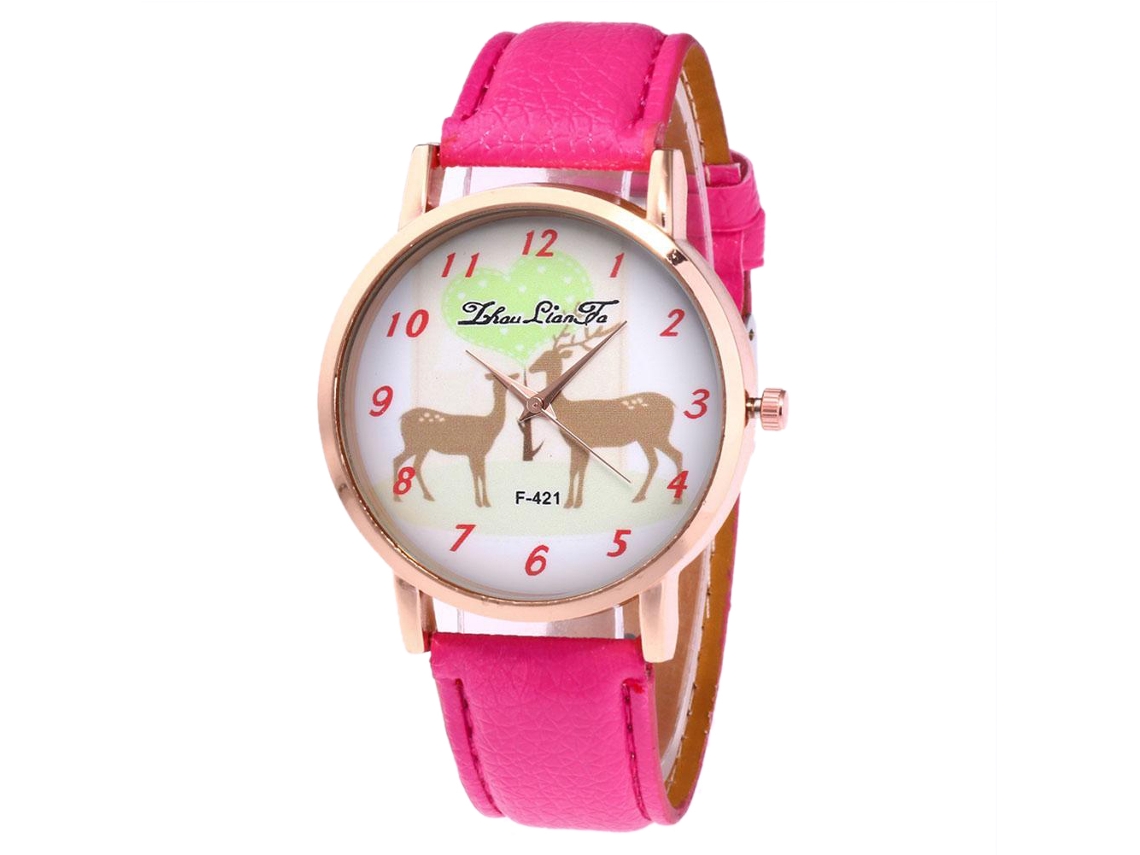 Relógio de quartzo estilo vintage para estudantes com pulseira de tecido (rosa e vermelho)