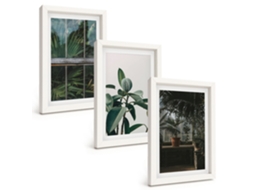Conjunto De Quadros Com Moldura Folhas Verdes Na Janela, Plantas Moldura Branca Fotos Para O Corredor Espelharte (3 Peças 20x30 Cm)