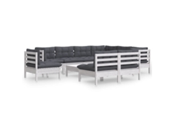 Conjunto de 10 Lounge de Jardim com Almofadões Pinho Maciço Branco MAISON EXCLUSIVE