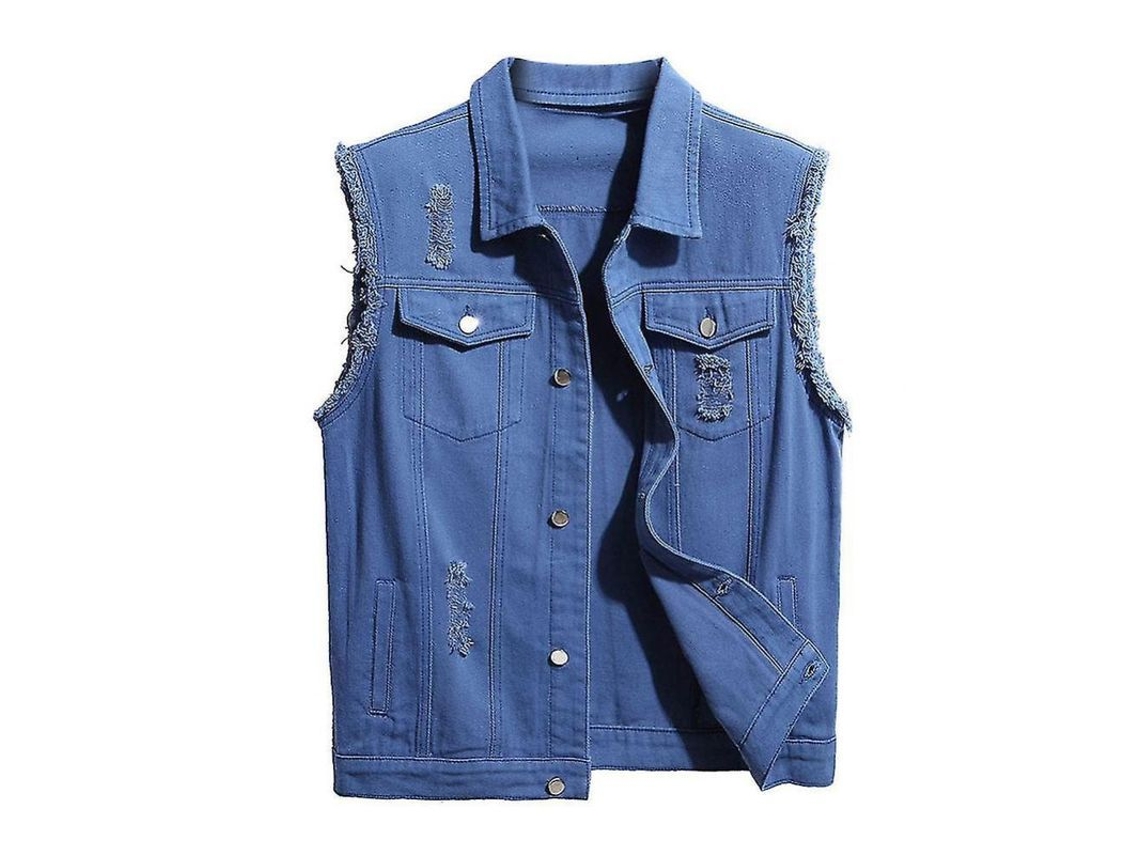 2026 chaleco Vaquero Casual Desgastado para Hombre Con Botones Clásico Sin Mangas Talla S XL S Azul Escuro