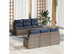 Vidaxl Conjunto De Sofás Manual 7 Pcs Cinza E Azul Marinho Vime Pe