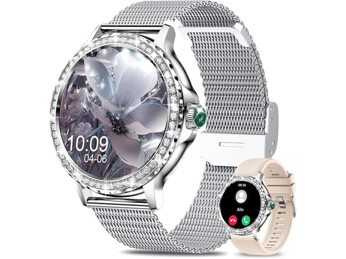 Relógios inteligentes para mulheres, rastreador de fitness HD de 1,3 polegadas com monitor de pressão arterial e frequência cardíaca, Bluetooth Bestvite