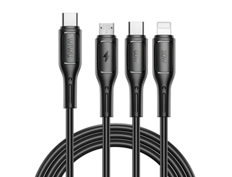 Cabo 3 Em 1 Usb C, Micro Usb, Lightning Carga Rápida 60w 1m Preto Wiwu