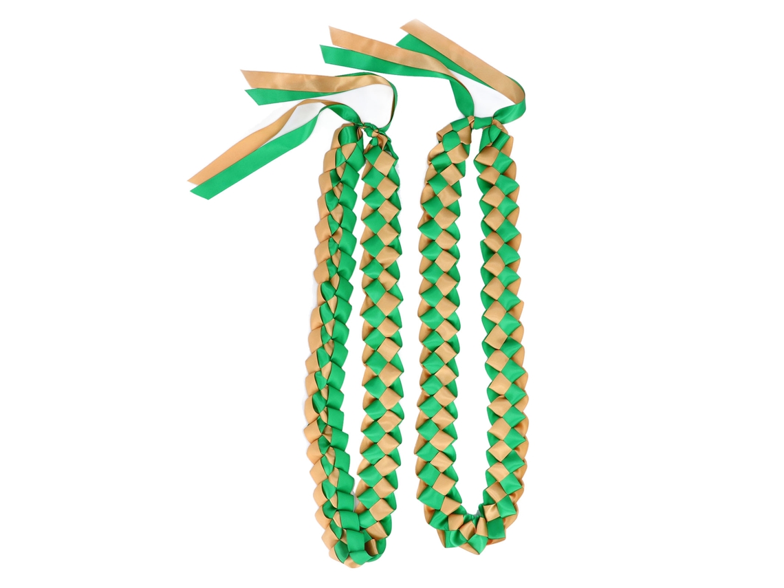 Colar De Formatura Leis De Fita Bicolor Trançada 120cm Verde Ouro 2 Unidades