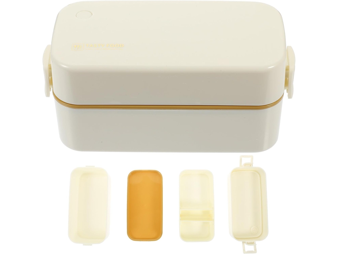 Recipiente Portátil Para Alimentos De 850ml, Lancheira Bento De Dupla Camada Em Polipropileno Branco, À Prova De