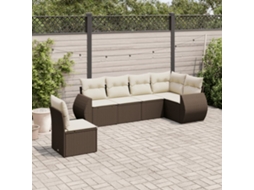 Vidaxl 6 Pcs Conjunto De Sofás Jardim C/ Almofadões Vime Pe Castanho
