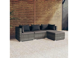 Conjunto 4 Peças Lounge De Jardim C/ Almofadões Vime Pe Cinza Dkd Home Decor