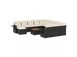 Maison Exclusive - 13 Pcs Conjunto De Sofás De Jardim Com Almofadões Vime Pe Preto