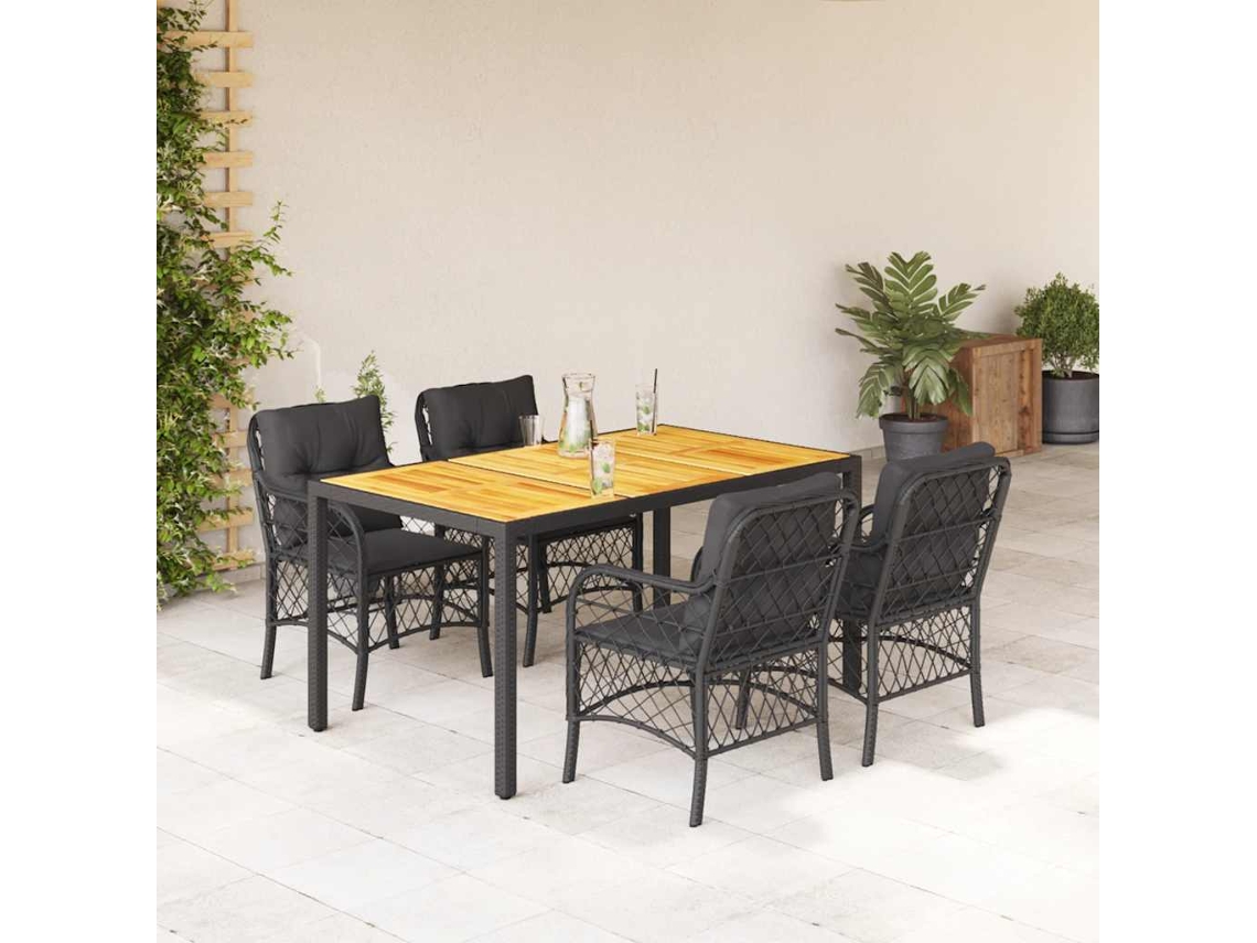 Vidaxl 5 Pcs Conjunto De Jantar P/ Jardim C/ Almofadões Vime Pe Preto