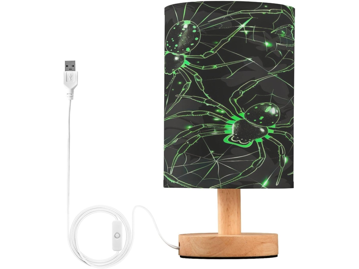 Luminária De Cabeceira Pequena Em Formato Aranha Para O Halloween Da Skyshu, Luminária De Mesa Led Usb Com Base Madeira