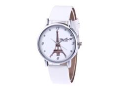 Relógio de pulso elegante de quartzo com pulseira de couro para homens e mulheres (branco)