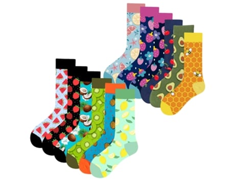 Lote de 12 pares de meias longas unissex com estampas de frutas, tamanho único 37-44 Mac Been