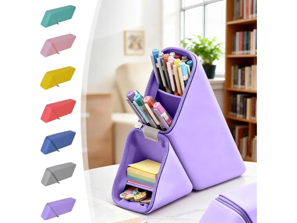 Estojo Triangular Suporte Mesa Pu Impermeável Compartimentos Canetas