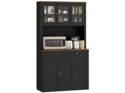 Aparador de cozinha com 6 portas, 2 gavetas, bancada e prateleiras ajustáveis 100x40x180 cm preto S/MARCA