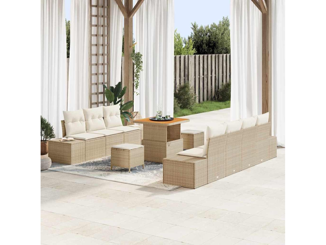 Vidaxl Conjunto De Sofá De Jardim Com Almofada 10 Pcs Bege Vime Pe