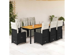 9 Pcs Conjunto De Bistrô P/ Jardim C/ Almofadões Vime Pe Preto Dkd Home Decor