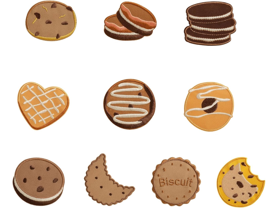 Pacote com 10 Apliques de Tecido Bordados Autoadesivos com Estampa de Biscoito para Reparos. SFUSHOS