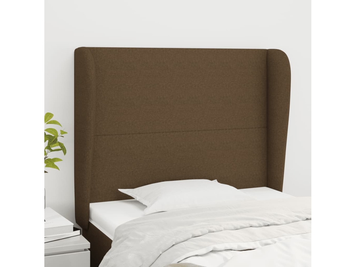 Vidaxl Cabeceira Cama C/ Abas Tecido 103x23x118/128 Cm Castanho-escuro