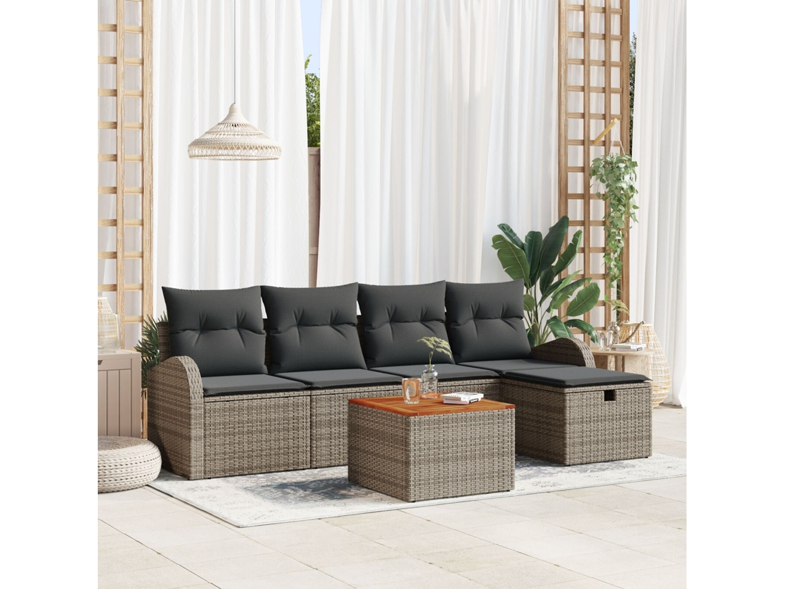 Conjunto De Sofá De Jardim De 6 Peças Com Almofadas Cinza De Vime Pe Lovely Home