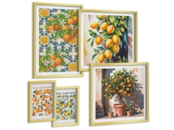 Conjunto De Pinturas Frutas Cítricas Flores Vintage Espelharte (5 Peças)