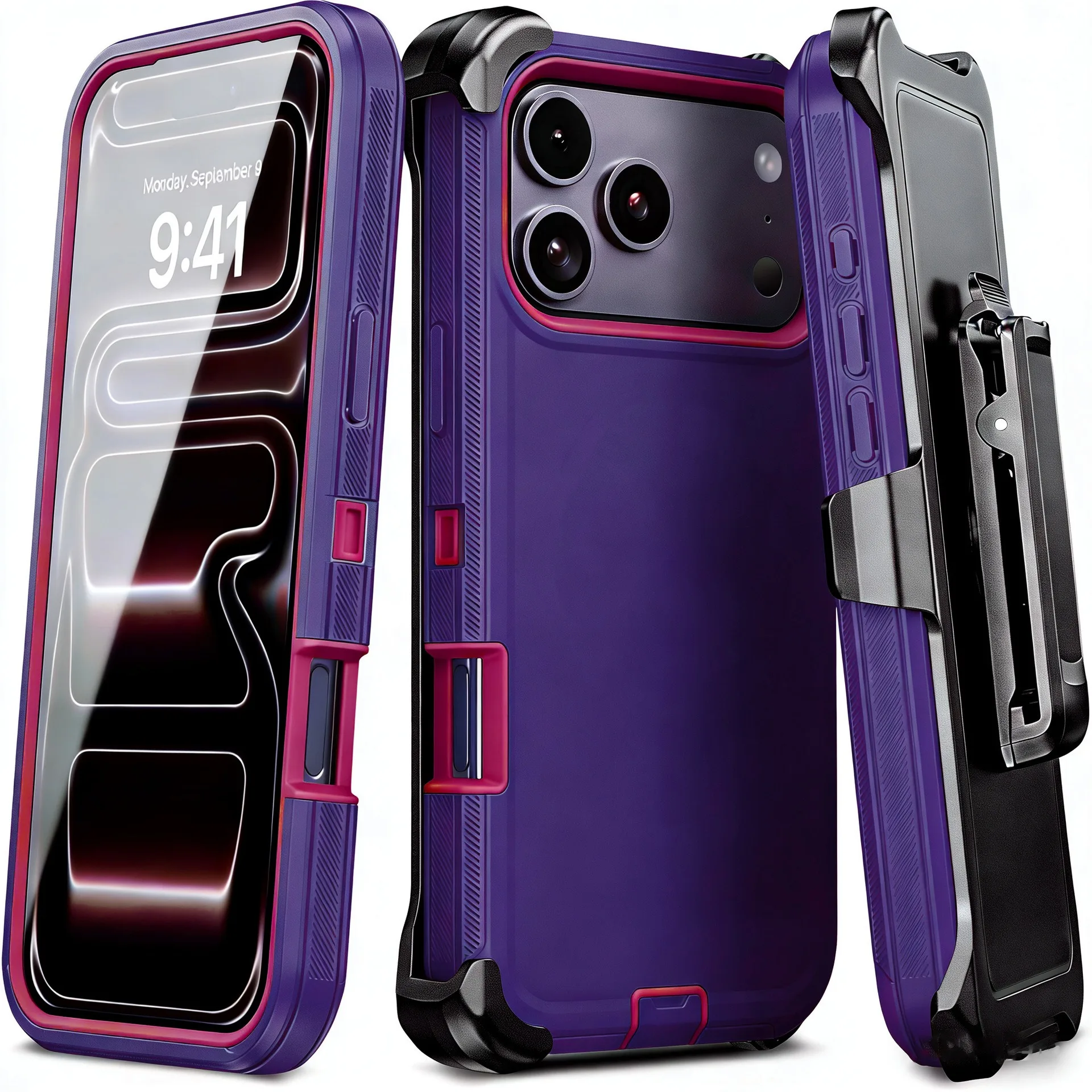 (roxo, Iphone 17e) Capa De Celular 3 Em 1 Resistente Com Clipe À Prova De Choque