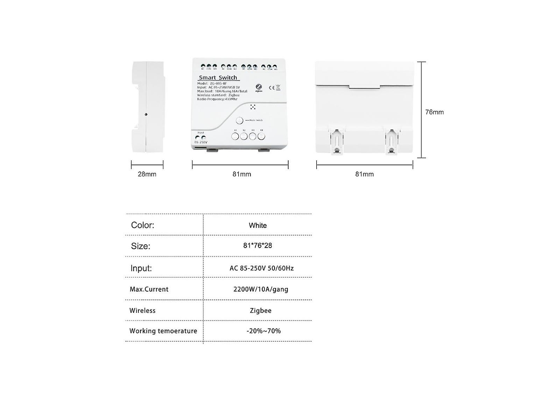 Lurelia Módulo De Interruptor Inteligente Zigbee Tuya 4 Canais Comando Remoto 85 250 V, Relé, Casa Inteligente, Funciona Com Gateway Para Alexa Go