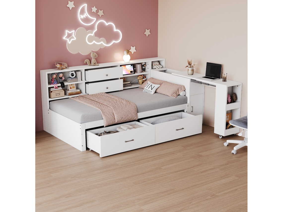 Sofá cama 90x200 Madeira Armazenamento 2 Gavetas Escrivaninha VOLTEDGE
