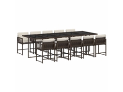 Conjunto de 11 Jantar para Jardim com Almofadões Vime Pe Castanho MAISON EXCLUSIVE